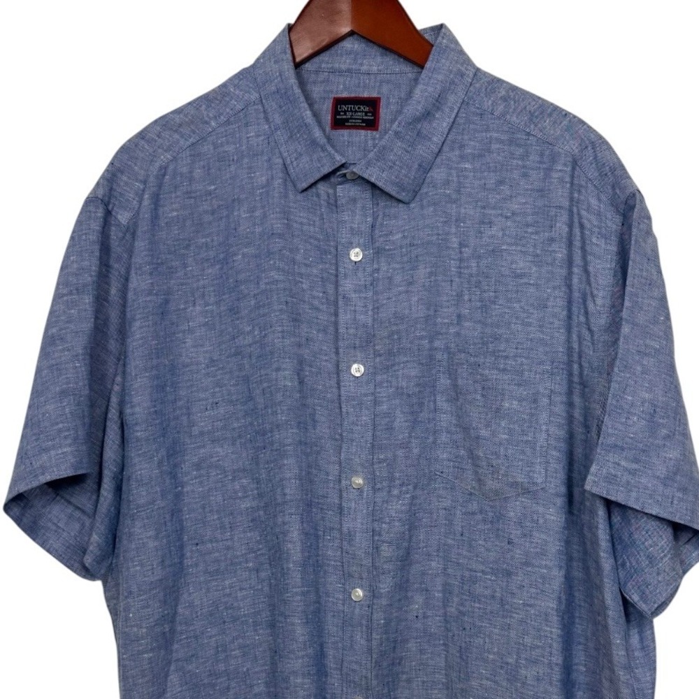 UNTUCKit Cameron WR Linen Shirt Mens XXL Blue Short Sleeve Relaxed Fit 40878